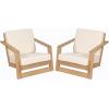 Christopher Knight Home Galio Set of 2 Acacia Wood Lounge Chair Outdoor, Wooden Patio Armchair for Lounging, Patio Furniture Single Sofa Chair Set, Comfy Reading Chair with Cushion, Light Teak+Beige
