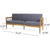 Christopher Knight Home Gaviaz Acacia Wood Outdoor 3 Seater Sofa, 76” Modern Patio Couch with Water-Resistant Cushions and Open Slat Design for Garden Poolside Deck, Dark Gray
