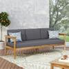 Christopher Knight Home Gaviaz Acacia Wood Outdoor 3 Seater Sofa, 76” Modern Patio Couch with Water-Resistant Cushions and Open Slat Design for Garden Poolside Deck, Dark Gray