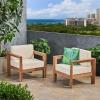 Christopher Knight Home Genser Outdoor Wooden Club Chairs with Cushions (Set of 2), 30.25 “W x 27.5 “D x 24.5 “H, Brown Wash + Beige
