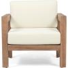 Christopher Knight Home Genser Outdoor Wooden Club Chairs with Cushions (Set of 2), 30.25 “W x 27.5 “D x 24.5 “H, Brown Wash + Beige