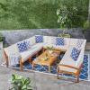 Christopher Knight Home Grena Outdoor Acacia Wood 10 Seater Sectional Conversation Set with Two Coffee Tables, Teak and Beige