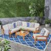 Christopher Knight Home Grena Outdoor Acacia Wood 6 Seater Sectional Conversation Set with Coffee Table, Teak and Beige