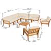 Christopher Knight Home Grena Outdoor Acacia Wood 9 Seater Sectional Conversation Set with Coffee Table, Teak and Beige