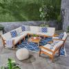 Christopher Knight Home Grena Outdoor Acacia Wood 9 Seater Sectional Conversation Set with Coffee Table, Teak and Beige