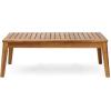 Christopher Knight Home Grenada 4-Seater Sectional Sofa Set for Patio with Club Chair, Ottoman, and Coffee Table, Acacia Wood, Teak Finish with Red Outdoor Cushions