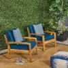 Christopher Knight Home Grenada Outdoor Acacia Wood Club Chairs with Cushions (Set of 2), Teak and Dark Teal