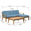 Christopher Knight Home Grenada Sectional Sofa Set | 5-Piece 3-Seater | Includes Coffee Table and Ottoman | Acacia Wood Frame | Water-Resistant Cushions | Teak and Blue, Finish