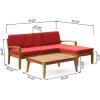 Christopher Knight Home Grenada Sectional Sofa Set | 5-Piece 3-Seater | Includes Coffee Table and Ottoman | Acacia Wood Frame | Water-Resistant Cushions | Teak and Red, Finish