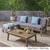 Christopher Knight Home Grenada Sectional Sofa Set | 5-Piece 3-Seater | Includes Coffee Table and Ottoman | Acacia Wood Frame | Water-Resistant Cushions Dark Gray, Finish
