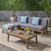 Christopher Knight Home Grenada Sectional Sofa Set | 5-Piece 3-Seater | Includes Coffee Table and Ottoman | Acacia Wood Frame | Water-Resistant Cushions Dark Gray, Finish