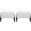 Christopher Knight Home Gypso Set of 2 Boucle Fabric Upholstered Ottoman, Wooden Small Ottoman Coffee Table, Modern Living Room Foot Stool, Extra Seat Sofa Footrest, White+Dark Brown