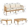 Christopher Knight Home Havets 3 Pieces Acacia Wood Patio Furniture Set, Faux Rattan Sofa and Coffee Table, Outdoor Conversation Sets with 6″ Thick Cushions for Backyard Garden Balcony, Teak+Beige