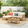 Christopher Knight Home Havets 3 Pieces Acacia Wood Patio Furniture Set, Faux Rattan Sofa and Coffee Table, Outdoor Conversation Sets with 6″ Thick Cushions for Backyard Garden Balcony, Teak+Beige