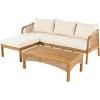Christopher Knight Home Havets 3 Pieces Acacia Wood Patio Furniture Set, Faux Rattan Sofa and Coffee Table, Outdoor Conversation Sets with 6″ Thick Cushions for Backyard Garden Balcony, Teak+Beige