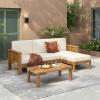Christopher Knight Home Havets 3 Pieces Outdoor Acacia Furniture Set, Slat Panel Couch, Spacious Seating Armchair, 6″ Thick Cushions Sofa and Coffee Table Set for Backyard Garden Balcony, Teak+Beige
