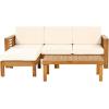 Christopher Knight Home Havets 3 Pieces Outdoor Acacia Furniture Set, Slat Panel Couch, Spacious Seating Armchair, 6″ Thick Cushions Sofa and Coffee Table Set for Backyard Garden Balcony, Teak+Beige