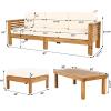 Christopher Knight Home Havets 3 Pieces Outdoor Acacia Furniture Set, Slat Panel Couch, Spacious Seating Armchair, 6″ Thick Cushions Sofa and Coffee Table Set for Backyard Garden Balcony, Teak+Beige