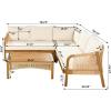 Christopher Knight Home Havets 78.75″ Sectional L Shaped Sofa, Slat Coffee Table, 4 Pieces Acacia Wood Patio Furniture Set, Faux Rattan Chair and Table Set for Backyard Garden Balcony, Teak+Beige