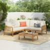 Christopher Knight Home Havets 78.75″ Sectional L Shaped Sofa, Slat Coffee Table, 4 Pieces Acacia Wood Patio Furniture Set, Faux Rattan Chair and Table Set for Backyard Garden Balcony, Teak+Beige