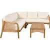 Christopher Knight Home Havets 78.75″ Sectional L Shaped Sofa, Slat Coffee Table, 4 Pieces Acacia Wood Patio Furniture Set, Faux Rattan Chair and Table Set for Backyard Garden Balcony, Teak+Beige