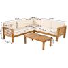 Christopher Knight Home Havets 81.25″ Sectional L Shaped Sofa, 4 Pieces Acacia Wood Patio Furniture Set, Slat Coffee Table, Spacious Seat and Table Set for Backyard Garden Balcony, Teak+Beige