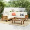 Christopher Knight Home Havets 81.25″ Sectional L Shaped Sofa, 4 Pieces Acacia Wood Patio Furniture Set, Slat Coffee Table, Spacious Seat and Table Set for Backyard Garden Balcony, Teak+Beige