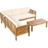 Christopher Knight Home Havets 81.25″ Sectional L Shaped Sofa, 4 Pieces Acacia Wood Patio Furniture Set, Slat Coffee Table, Spacious Seat and Table Set for Backyard Garden Balcony, Teak+Beige