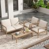 Christopher Knight Home Hearth Patio 4 Pieces Conversation Set, Acacia Wood Loveseat and Accent Armchairs, Slat Panel Coffee Table, Side Table with Sofa Chairs Chat Set for Garden Yard, Light Teak