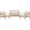Christopher Knight Home Hearth Patio 4 Pieces Conversation Set, Acacia Wood Loveseat and Accent Armchairs, Slat Panel Coffee Table, Side Table with Sofa Chairs Chat Set for Garden Yard, Light Teak