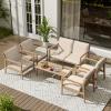 Christopher Knight Home Hearth Patio 6 Pieces Conversation Set, Acacia Wood Loveseat and Accent Armchairs, Slat Panel Coffee Table, Side Table with Sofa Chairs Chat Set for Garden Yard, Light Teak