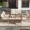 Christopher Knight Home Hearth Patio 8 Pieces Conversation Set, Acacia Wood Loveseat and Accent Armchairs, Slat Panel Coffee Table, Side Table with Sofa Chairs Chat Set for Garden Yard, Light Teak