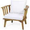 Christopher Knight Home Helena Outdoor 2 Seater Wooden Chat Set with Round Coffee Table, White and Teak Finish