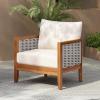 Christopher Knight Home Hevats Patio Acacia Wood Club Chair with Woven Rope, Tub Design Outdoor Armchair Farmhouse Dining Chair, Thick Cushion Seating for Porch Garden Backyard Balcony, Teak+Beige