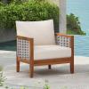 Christopher Knight Home Hevats Patio Acacia Wood Club Chair with Woven Rope, Tub Design Outdoor Armchair Farmhouse Dining Chair, Thick Cushion Seating for Porch Garden Backyard Balcony, Teak+Beige