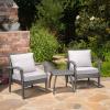 Christopher Knight Home Honolulu PE Club Chairs and Accent Table Set, 3-Pcs Set, Grey