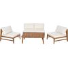 Christopher Knight Home Horma 4-Piece Acacia Wood Patio Furniture Set, Outdoor 4 Seater Armless Conversation Chat Set, Patio Loveseat 2 Chairs Group with Coffee Table for Backyard Balcony, Teak+Cream