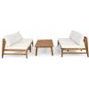 Christopher Knight Home Horma 4-Piece Acacia Wood Patio Furniture Set, Outdoor 4 Seater Armless Conversation Chat Set, Patio Loveseat 2 Chairs Group with Coffee Table for Backyard Balcony, Teak+Cream