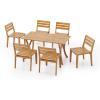 Christopher Knight Home Jayme 7 Pieces Dining Set, Acacia Wood Dining Chairs, Rectangular Wooden Table, Open Slats Panel Back Armchair and Table Set, Outdoor Wood Frame Bistro Set for Backyard, Teak