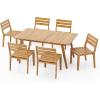 Christopher Knight Home Jayme Outdoor 7 Pieces Bistro Set, Acacia Wood Dining Chair, Open Slats Panel Back Armchair and Table Set, Rectangular Wooden Table, Acacia Wood Dining Set for Backyard, Teak