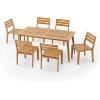 Christopher Knight Home Jayme Outdoor 7 Pieces Dining Set, Acacia Open Slats Panel Back Armchair and Table Set, Wood Dining Chair, Rectangular Wooden Table, Acacia Wood Bistro Set for Backyard, Teak