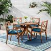 Christopher Knight Home Jordan Outdoor 5 Piece Acacia Wood Dining Set, Teak Finish/Blue