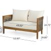 Christopher Knight Home Kayiz Patio Acacia Wood Conversation Set, Outdoor Loveseat with Coffee Table, Outdoor Chat Set Seating Group for Backyard Deck, PE Rattan Accents, Teak+Mixed Brown+Beige