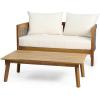 Christopher Knight Home Kayiz Patio Acacia Wood Conversation Set, Outdoor Loveseat with Coffee Table, Outdoor Chat Set Seating Group for Backyard Deck, PE Rattan Accents, Teak+Mixed Brown+Beige