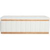 Christopher Knight Home Kira Living Room Ottoman with Storage, Linen Upholstered Storage Ottoman Bench with Channel-Tufted Design, Wood Frame Sofa Foot Stool, Bedroom End of Bed Bench, Beige