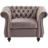 Christopher Knight Home Kitty Chesterfield Club Chair with Solid Wood Frame, Velvet Upholstered Living Room Chair, Button-Tufted Diamond Stitch Single Sofa, Nailhead Accent, Black + Dark Brown