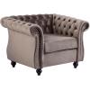 Christopher Knight Home Kitty Chesterfield Club Chair with Solid Wood Frame, Velvet Upholstered Living Room Chair, Button-Tufted Diamond Stitch Single Sofa, Nailhead Accent, Black + Dark Brown
