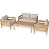 Christopher Knight Home Kory 4-Piece Acacia Wood Patio Furniture Set, Outdoor Conversation Sofa Chat Set with Club Chair and Coffee Table, Patio 4-Seater Seating Group for Backyard Balcony, Teak+Beige(Teak+beige 4-seater Set)