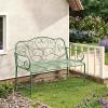 Christopher Knight Home Layon Iron Outdoor Bench, Patio Loveseat for 2 People, Durable Garden Bench with Floral Pattern Backrest, Slatted Seat for Park/Yard, Spacious Outdoor Seating, Matte Green