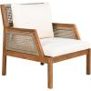 Christopher Knight Home Lena Patio Accent Chair, Acacia Wood Club Chair, Wicker Backrest Armchair, Upholstered Cushion Seating, Wooden Chairs for Balcony Backyard Garden, 23.5″ 400lbs Teak+Cream